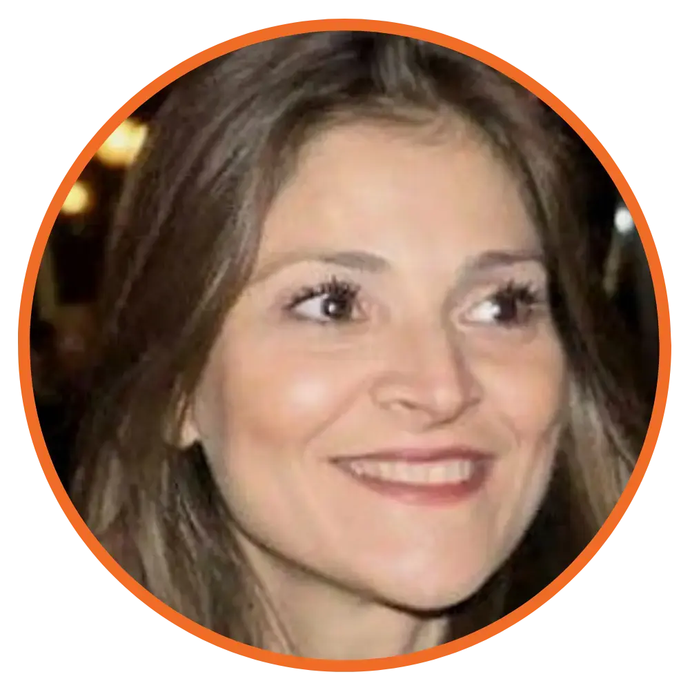 A headshot of Katia Seboglou, Capital H, in a circle frame. 